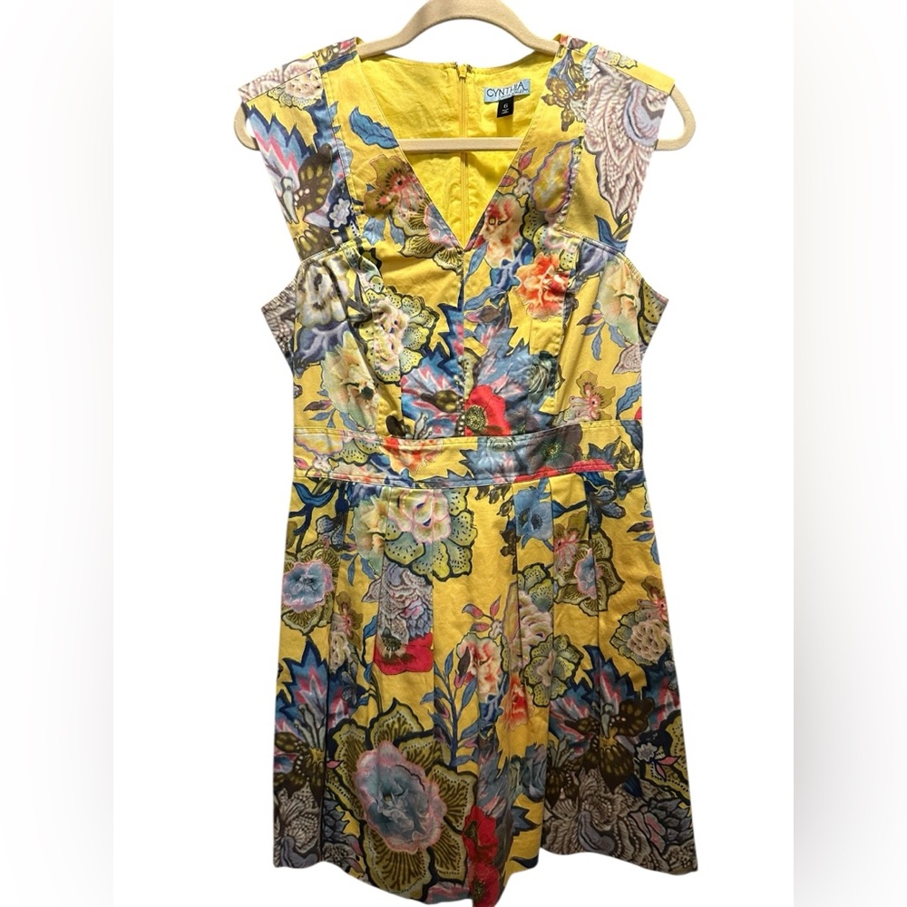 Cynthia Yellow Floral Mini Dress Size 6